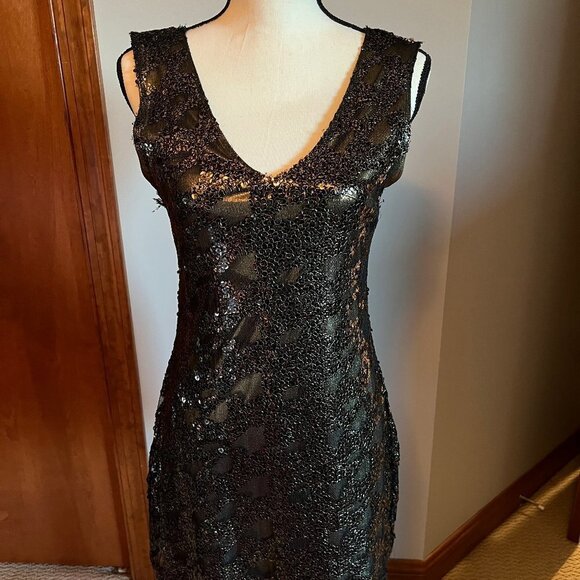 Express Black &  Gold Sequin Cocktail Dress, Size Small - Picture 1 of 7